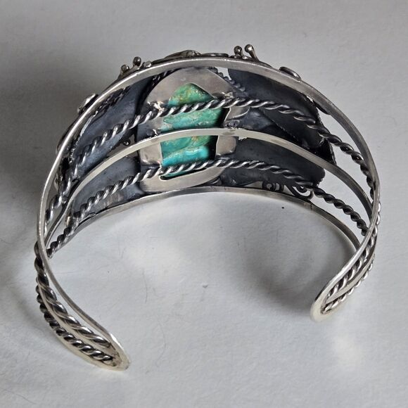 Vintage Navajo Sterling Turquoise Nugget Cuff Bracelet Royston Style Heavy 69gm - Picture 9 of 16